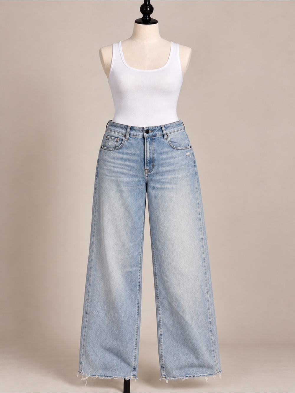 Arula Size 16 Light Wash Wide Leg Stretch Jeans Raw Frayed Hem